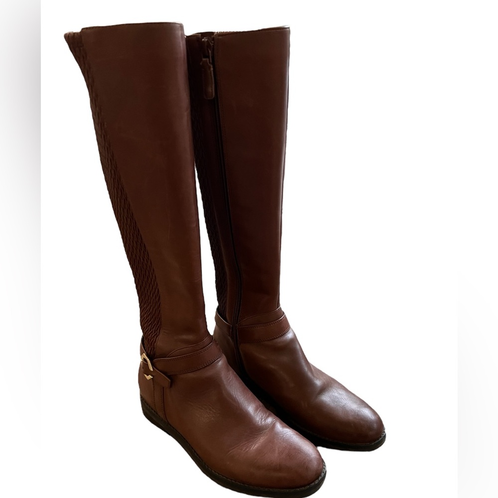 Cole Haan Cape Stretch Chocolate Brown Leather Knee-High Boots Size 7.5